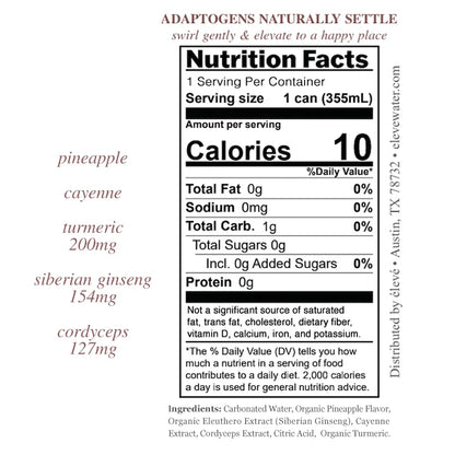eleve fire adaptogen infused sparkling water, functional beverage low in calories, vegan, organic, nothing artificial